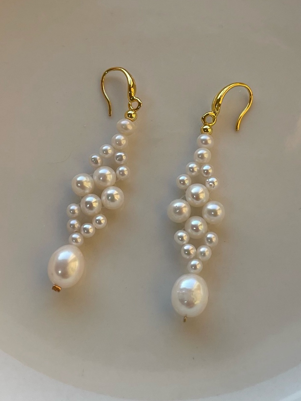 Gold and White Freshwater Pearl Drop Earrings - Elegant Design 925 Hooks 26